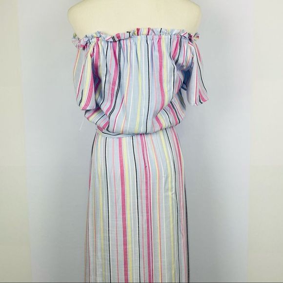 ☀️NWT MIDNIGHT DOLL Stripe Maxi Romper Off-the-Shoulder - Picture 10 of 16